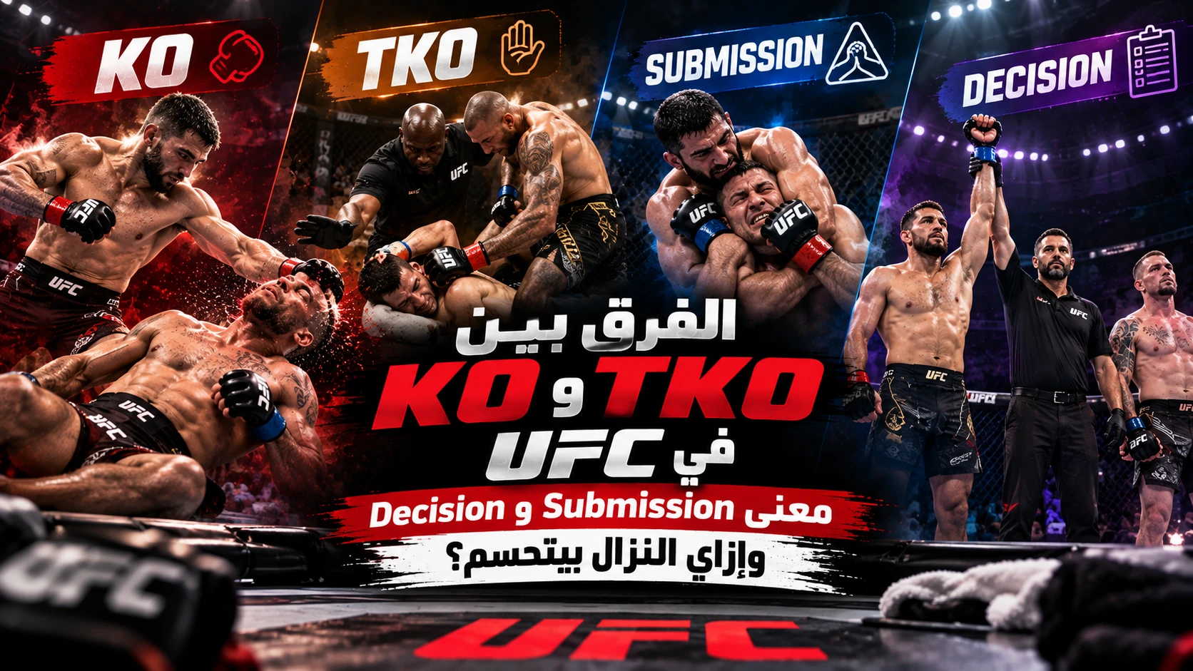 الفرق بين KO وTKO في MMA : معنى Submission وDecision وإزاي الماتش بيتحسم؟